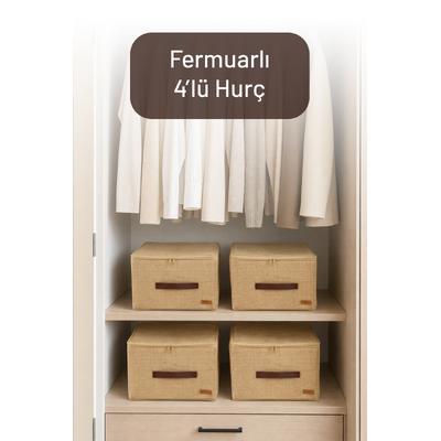 4\'lü Orta Boy Koltuk Baza Yatak Altı Uyumlu Gerçek Jüt Kumaşlı Kulplu Extra Destekli Hurç Organizer Set