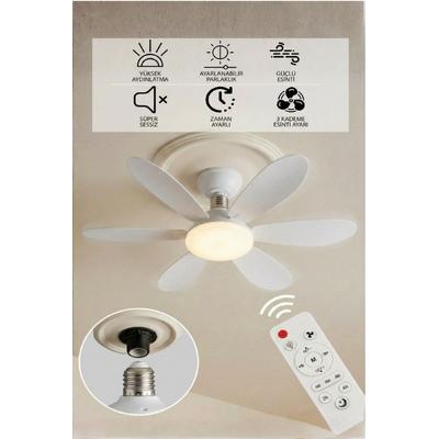 6 Kanatlı Led Lamba 3 Kademe 3 Renk Işıklı Sessiz Tavan Vantilatörü Kumandalı Tavan Fanı Led Ampül