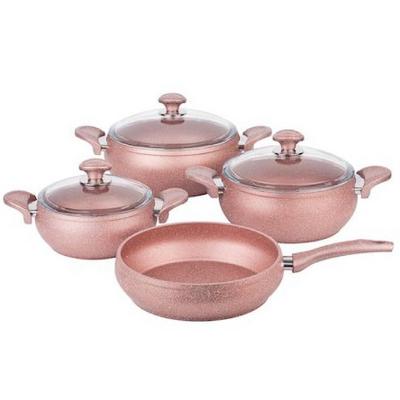 Remetta Granit 7 Parça Güveç Seti Bakalit Kulp Pembe