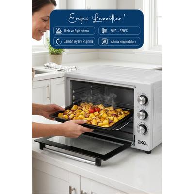 AF950L 50 lt Gri Midi Fırın, İç aydınlatmalı, Zaman Ayarlı, Izgara ve Fırın, 2 Tepsi 1 Tel Izgara