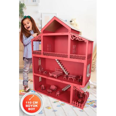 EvmaKids Lüks Ahşap Çocuk Oyun Evi Pembe - 110 cm
