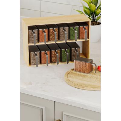 İronika 12 li Bambu Standlı Kaşıklı Kapaklı Baharatlık Baharat Saklama Kutusu Seti