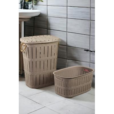 İronika 2'li Halatlı Kirli Çamaşır Sepeti Genel Amaçlı Organizer Sepet (2 li Set) Kahve