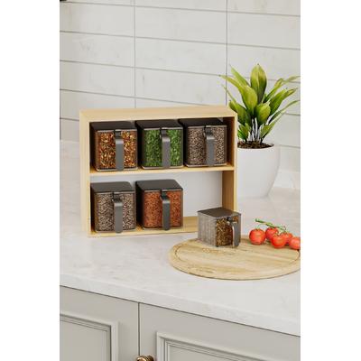 İronika 6 lı Bambu Standlı Kaşıklı Kapaklı Baharatlık Baharat Saklama Kutusu Seti