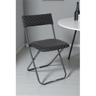 İronika Anatolia Metal Gövdeli Deri Kapitone Sandalye Katlanır Mutfak Bahçe Sandalyesi Siyah