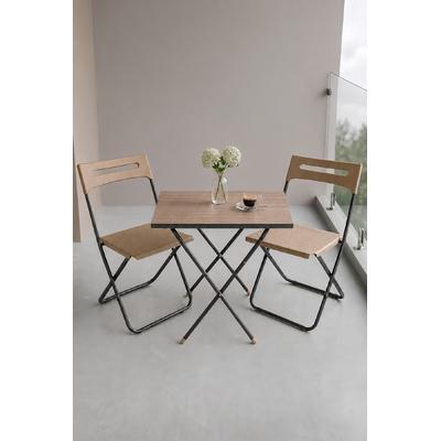 İronika Bahçe Balkon Teras Mutfak 3'lü Bistro Set Katlanır Masa Sandalye Takımı Krem