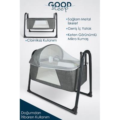 İronika Good Sleep Portatif Sallanır Anne Yanı Cibinlikli Bebek Beşiği Bebek Yatağı Beşik - Füme