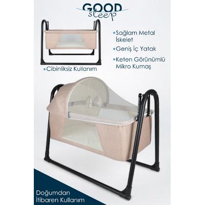 İronika Good Sleep Portatif Sallanır Anne Yanı Cibinlikli Bebek Beşiği Bebek Yatağı Beşik - Kahve