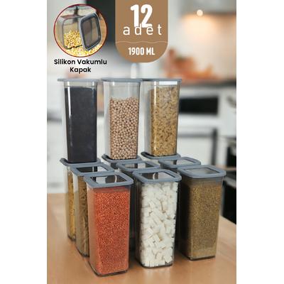 İronika Jumbo Boy Kapaklı Erzak Bakliyat Saklama Kabı Kare Saklama Kutusu Seti 12 Adet 1900 ML