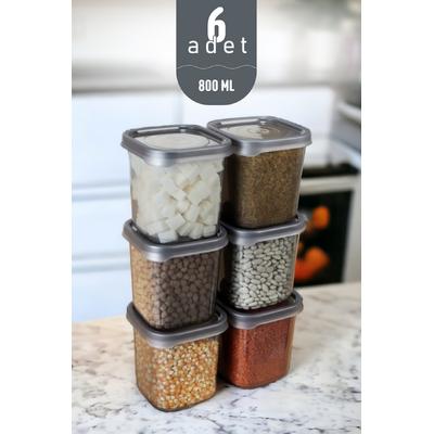 İronika Kapaklı Erzak Bakliyat Saklama Kabı Kare Saklama Kutusu Seti 6 Adet 800 ML