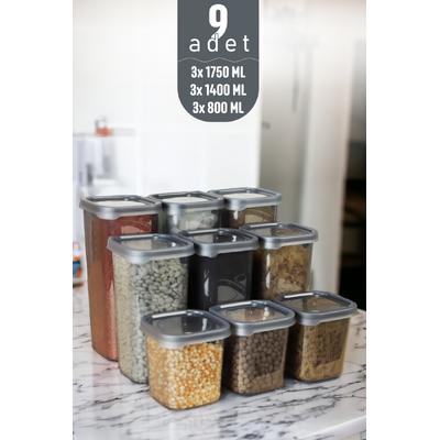 İronika Kapaklı Erzak Bakliyat Saklama Kabı Kare Saklama Kutusu Seti 9 Adet 1750-1400-800 ML