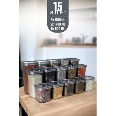 İronika Kapaklı Erzak Bakliyat Saklama Kabı Kare Saklama Kutusu Seti 15 Adet 1750-1400-800 ML