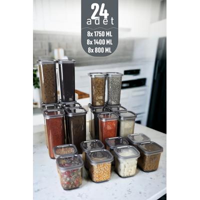 İronika Kapaklı Erzak Bakliyat Saklama Kabı Kare Saklama Kutusu Seti 24 Adet 1750-1400-800 ML