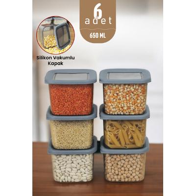 İronika Kapaklı Erzak Bakliyat Saklama Kabı Kare Saklama Kutusu Seti 6 Adet 650 ML