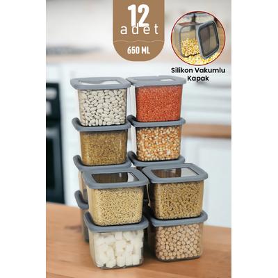 İronika Kapaklı Erzak Bakliyat Saklama Kabı Kare Saklama Kutusu Seti 12 Adet 650 ML