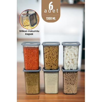 İronika Kapaklı Erzak Bakliyat Saklama Kabı Kare Saklama Kutusu Seti 6 Adet 1300 ML