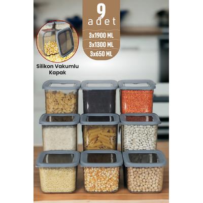 İronika Kapaklı Erzak Bakliyat Saklama Kabı Kare Saklama Kutusu Seti 9 Adet 1900-1300-650 ML