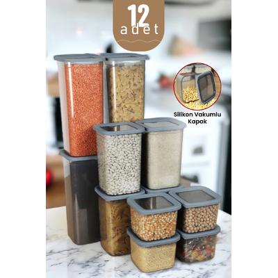 İronika Kapaklı Erzak Bakliyat Saklama Kabı Kare Saklama Kutusu Seti 12 Adet 1900-1300-650 ML