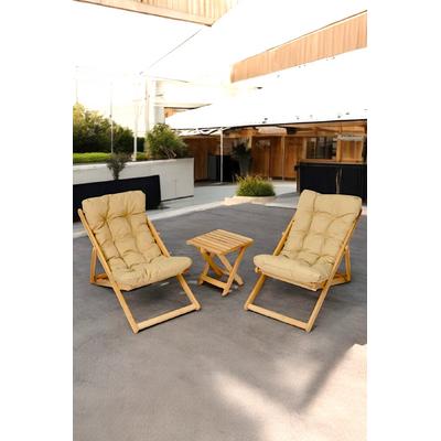 İronika Katlanır Minderli Ahşap Şezlong Bahçe Balkon Mobilyası Plaj Sandalyesi
