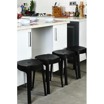 İronika Kaymaz Ayaklı Dekoratif İç İçe Geçebilen Plastik Tabure Mutfak Bahçe Taburesi 4 Adet Siyah