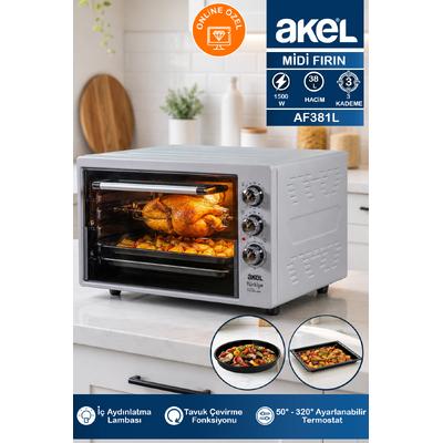 Lambalı, Termostatlı, Tavuk Çevirmeli, Çift Tepsili 38 Litre Midi Fırın Af381l