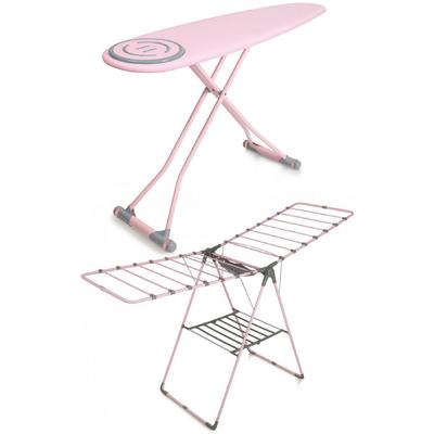 Perilla Premium Ütü Masası - Mandal Sepetli Kurutmalık-Pembe Set