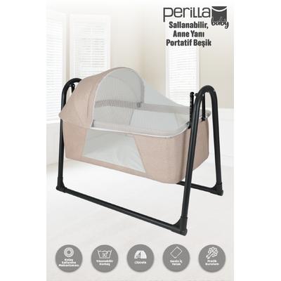 Perilla Prime Sallanır Portatif Cibinlikli Anne Yanı Bebek Beşik Kahverengi