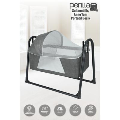 Perilla Prime Sallanır Portatif Cibinlikli Anne Yanı Bebek Beşik Füme