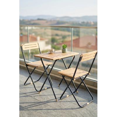 Payitaht Ahşap Bahçe Balkon Mutfak 3\'lü Bistro Masa Seti Katlanır Masa Sandalye Takımı Açık Kahve