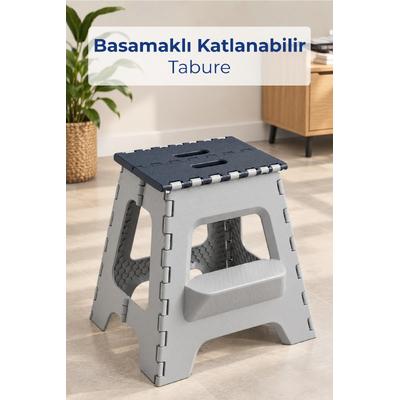 Basamaklı Katlanabilir Yer Kaplamaz Çok Amaçlı Banyo ve Mutfak Tabure ve Merdiven Çocuk Basamağı Gri