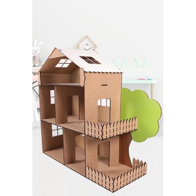 Evmakids Büyük Boy 80 cm Balkonlu Teraslı Ağaçlı Ahşap Bebek Oyun Evi 6mm