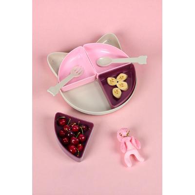 Gondol Kitty 7 Parça Kedicik Model Çocuk Bebek Çatal Kaşık Tabak Yemek Beslenme Seti Mama Tabağı - Pudra