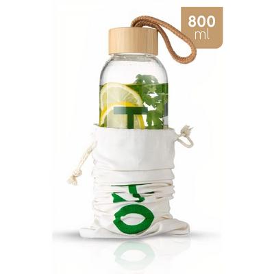 H2O Borosilikat Cam Matara Bambu Vakum Kapaklı Su Şişesi Suluk 800 ML