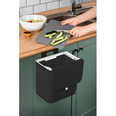 İronika 15 Lt Çift Yöne Açılabilen Kapaklı Dolap Askılı ve Tezgah Üstü Mutfak Banyo Lavabo Çöp Kovası -Siyah