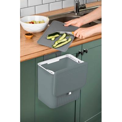 İronika 15 Lt Çift Yöne Açılabilen Kapaklı Dolap Askılı ve Tezgah Üstü Mutfak Banyo Lavabo Çöp Kovası -Gri