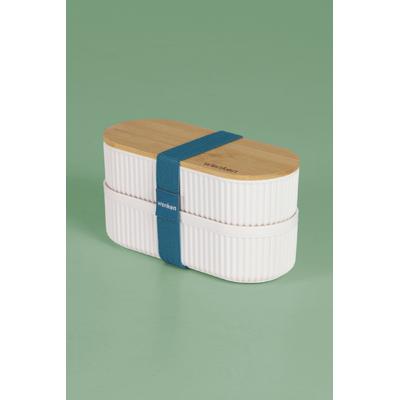 İronika 1000 ml Bambu Kapaklı Lunch Box 2 Katlı Bölmeli Yemek Beslenme Kutusu Saklama Kabı Mavi