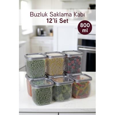 İronika 12\'li 800 ml Buzluk Kabı Derin Dondurucu Difriz Saklama Kabı Seti Antrasit