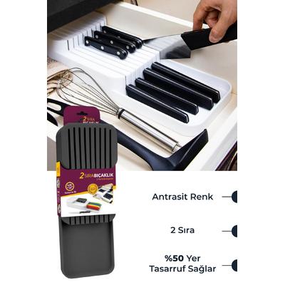 İronika 2 Sıra Çekmece İçi Bıçak Düzenleyici Bıçak Organizeri Antrasit