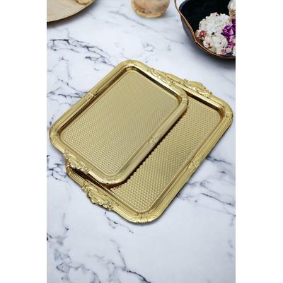 İronika 2\'li Kararmaz Dekoratif Dikdörtgen Altın Kahve Çay Tepsisi Sunum Tepsisi