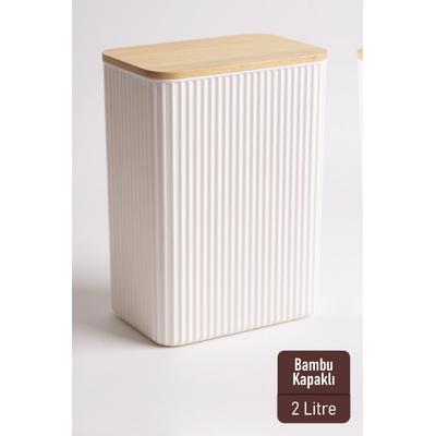 İronika 2 Litre Bambu Kapaklı Erzak Gıda Bakliyat Saklama Kabı Mutfak Organizeri