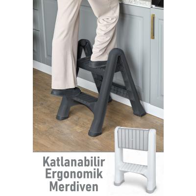 İronika 2 Basamaklı Merdiven Plastik Hafif Mutfak Tezgah Perde Merdiveni - Antrasit