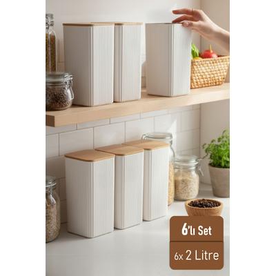 İronika 2 Litre Bambu Kapaklı Erzak Gıda Bakliyat Saklama Kabı Mutfak Organizeri 6 Adet