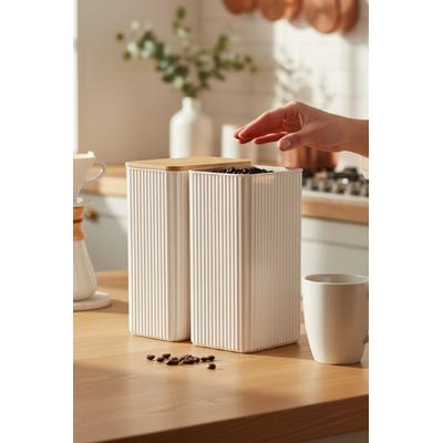 İronika 2 Litre Bambu Kapaklı Erzak Gıda Bakliyat Saklama Kabı Mutfak Organizeri 2 Adet