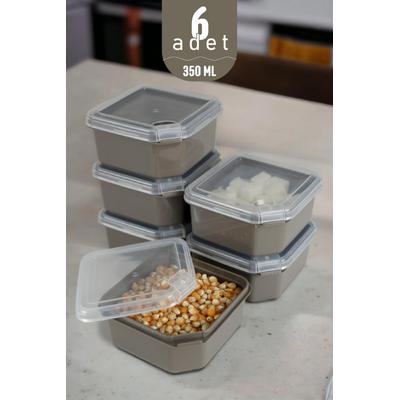 İronika 350 ml Klips Kapaklı Erzak Saklama Kabı Kahvaltılık Seti 6 Adet Kahverengi