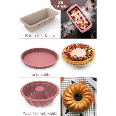 İronika 3 Lü Silikon Kek Kalıbı Seti Oval Yuvarlak Baton Kek Kalıbı Turta Kalıbı Set