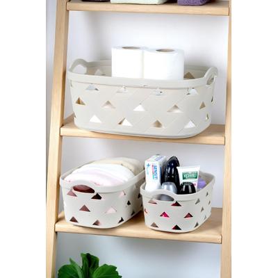 İronika 3 lü Dekoratif Deri Görünüm Dolap İçi Düzenleyici Saklama Kutusu Mutfak Banyo Organizer Sepet Krem