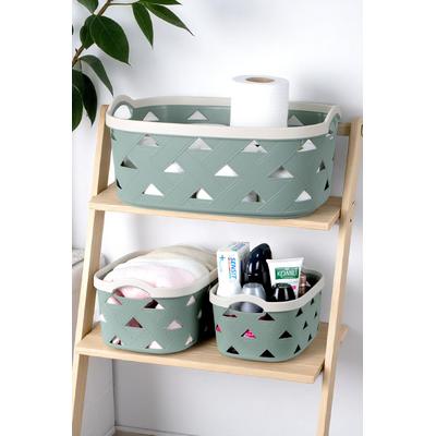 İronika 3 lü Dekoratif Deri Görünüm Dolap İçi Düzenleyici Saklama Kutusu Mutfak Banyo Organizer Sepet Yeşil