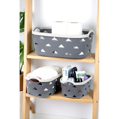 İronika 3 lü Dekoratif Deri Görünüm Dolap İçi Düzenleyici Saklama Kutusu Mutfak Banyo Organizer Sepet Antrasit