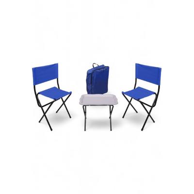 İronika Çantalı Katlanabilir Balıkçı Seti Sırtlı Piknik Balkon Kamp Taburesi Sehpa Seti - Mavi