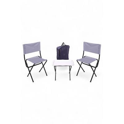 İronika Çantalı Katlanabilir Balıkçı Seti Sırtlı Piknik Balkon Kamp Taburesi Sehpa Seti - Gri